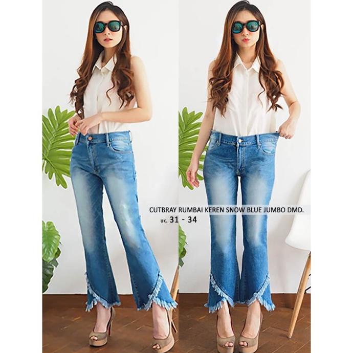 Celana Cutbray Jeans Jumbo Wanita - Cutbray Rumbai Keren Snow Blue