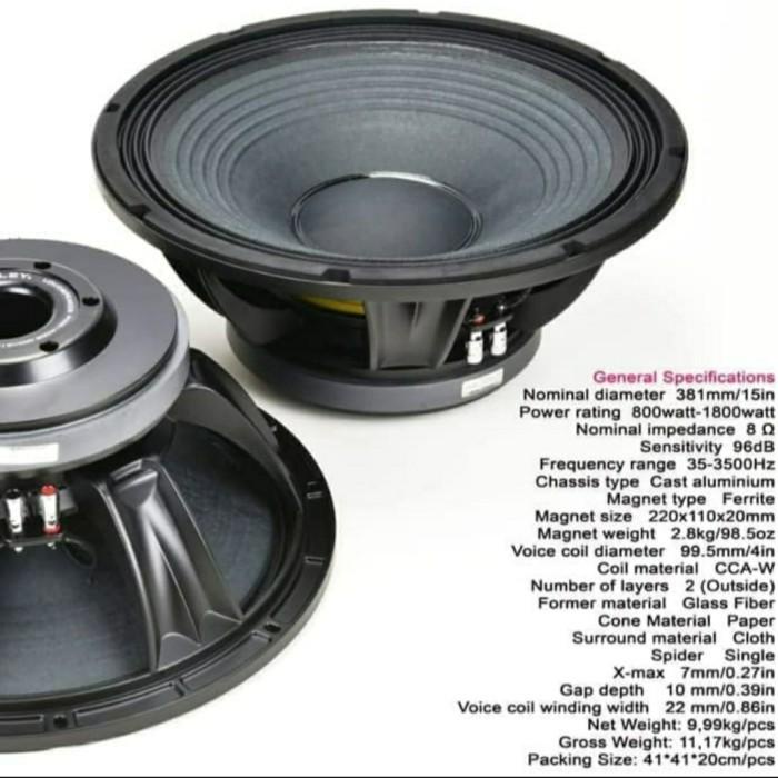 SPEAKER SUBWOOFER 15INCH ASHLEY 15LV400 ORIGINAL