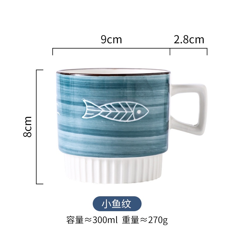P 103 Cangkir keramik Japan style Gelas Korea lucu unik Handle MUG TERBARU-E Fish