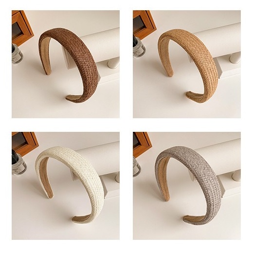 Bando Korea 3.3cm Rotan Tenun Jerami Bandana Headband Busa Lebar Rambut Wanita Dewasa Polos Unik Lucu