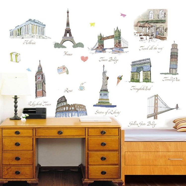 AURA - Wall Sticker Tembok - Wallstiker - Stiker Dinding - Wall Sticker Sketch Kota Dunia