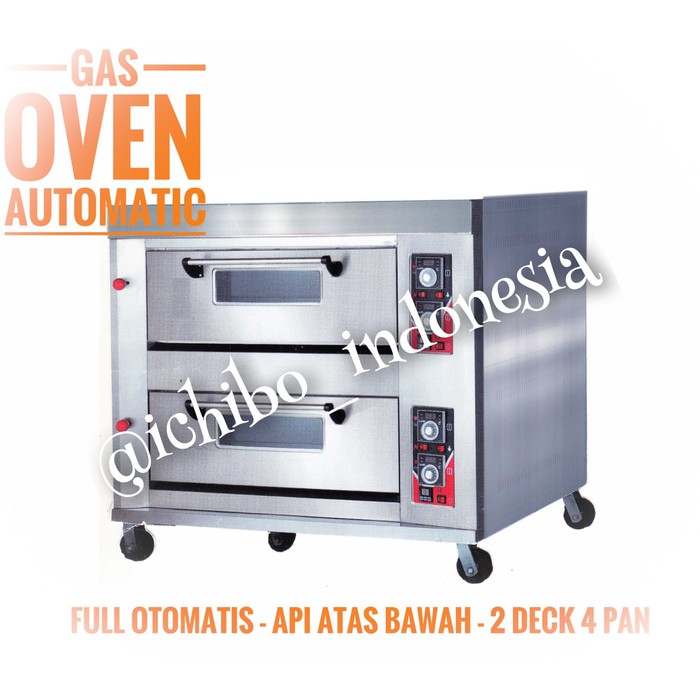 Gas oven roti kue 2 dek 4 loyang full otomatis api atas bawah