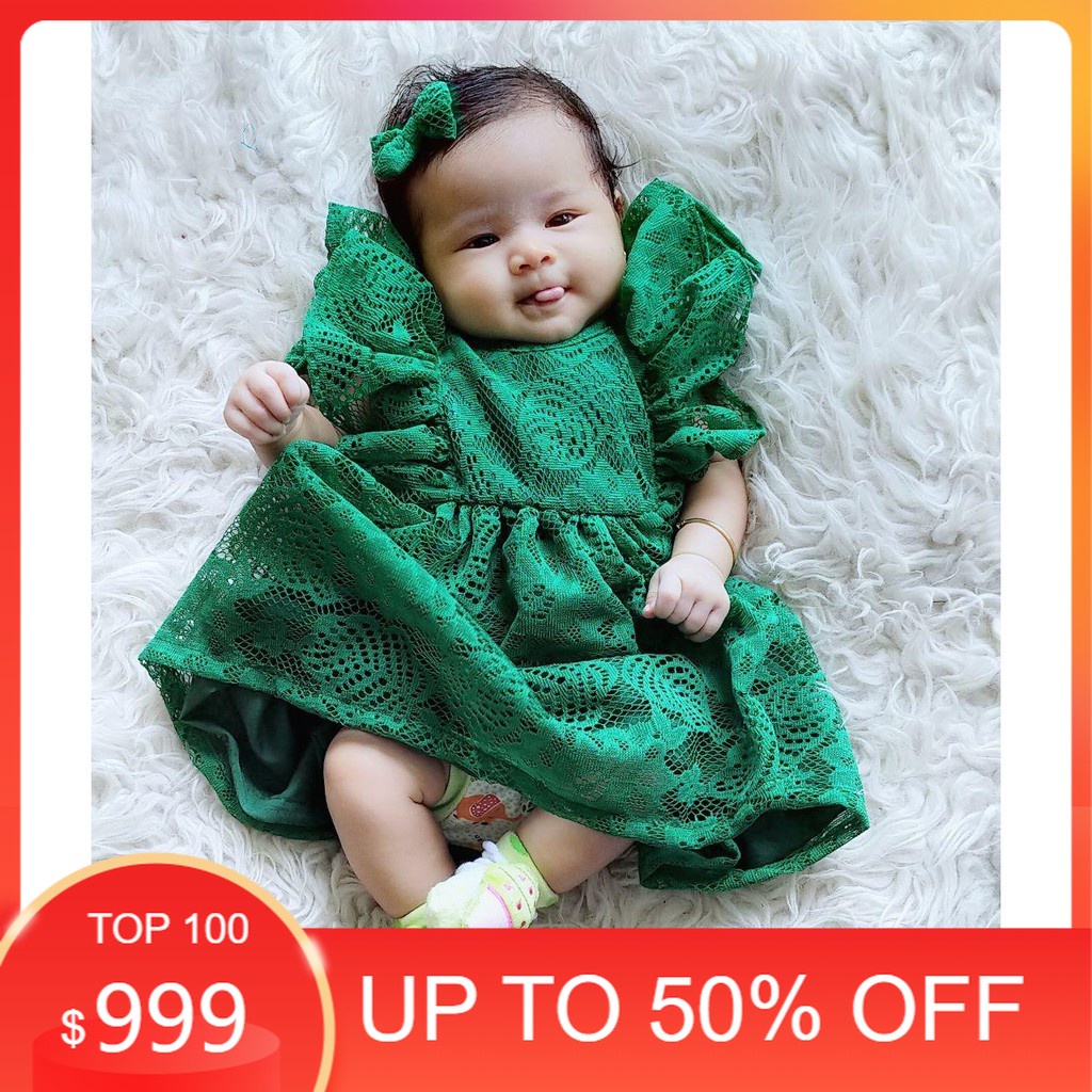 Baju DRESS POPPY BROKAT WARNA HIJAU BOTOL