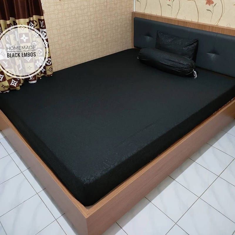 Sprei Set Polos Warna Hitam Aesthetic Black Estetik Ukur 90 100 120 160 180