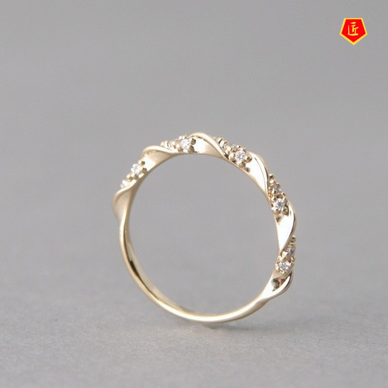 [Ready Stock]14K Gold Diamond Twist Ring Simple All-Match