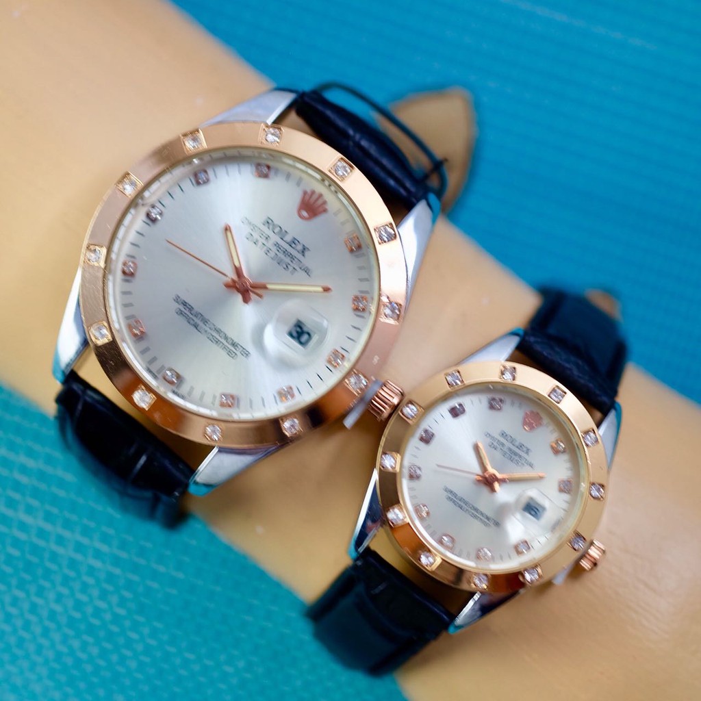 Jam Tangan Pria Wanita Couple Rolex Tanggal Tali Kulit