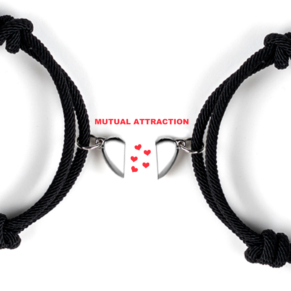 2Pcs Set Gelang Tali Magnet Pria Wanita Teman Pasangan Gadis Hitam Couple