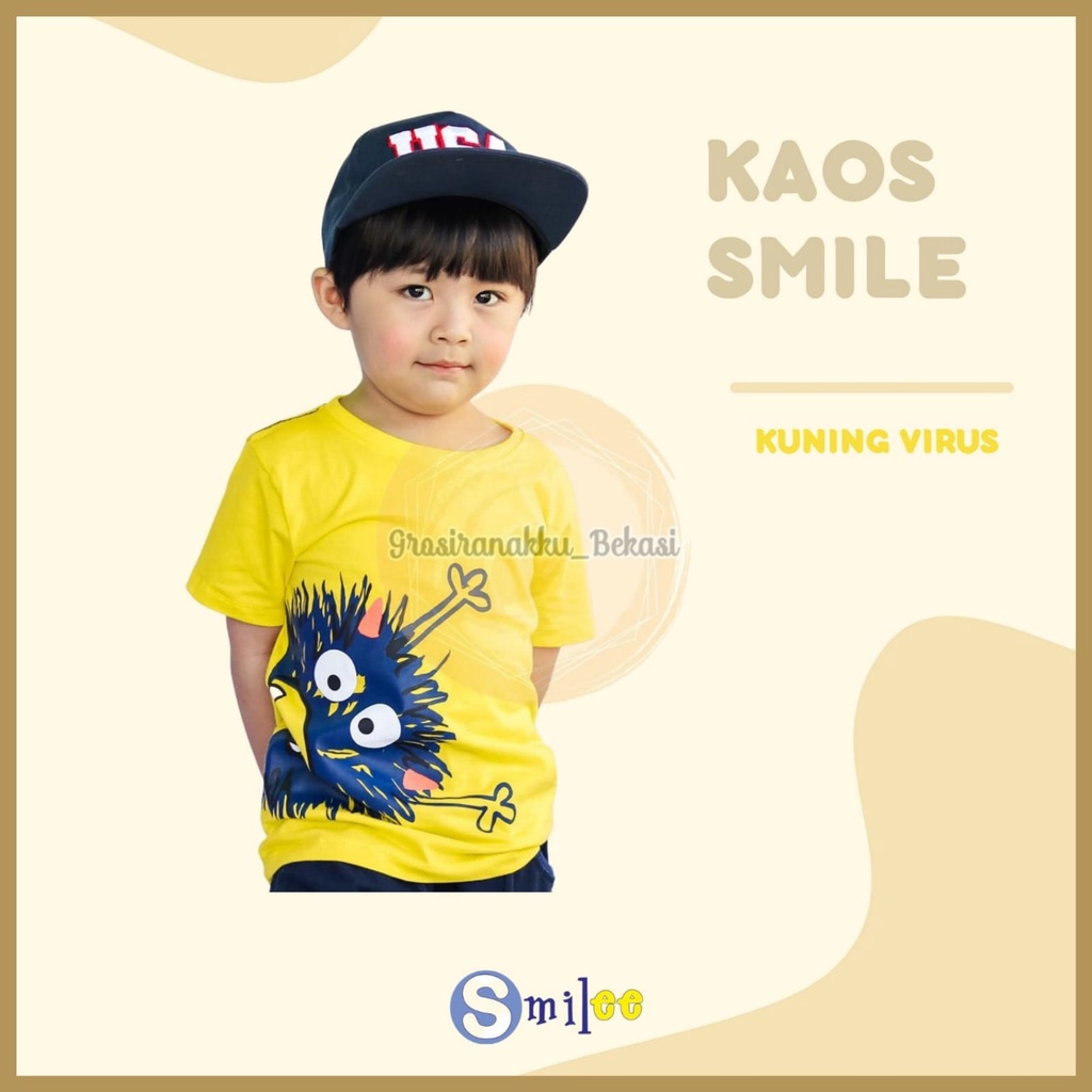 Kaos Anak Cowok Smilee Murah Kuning Virus Size 1-5Tahun