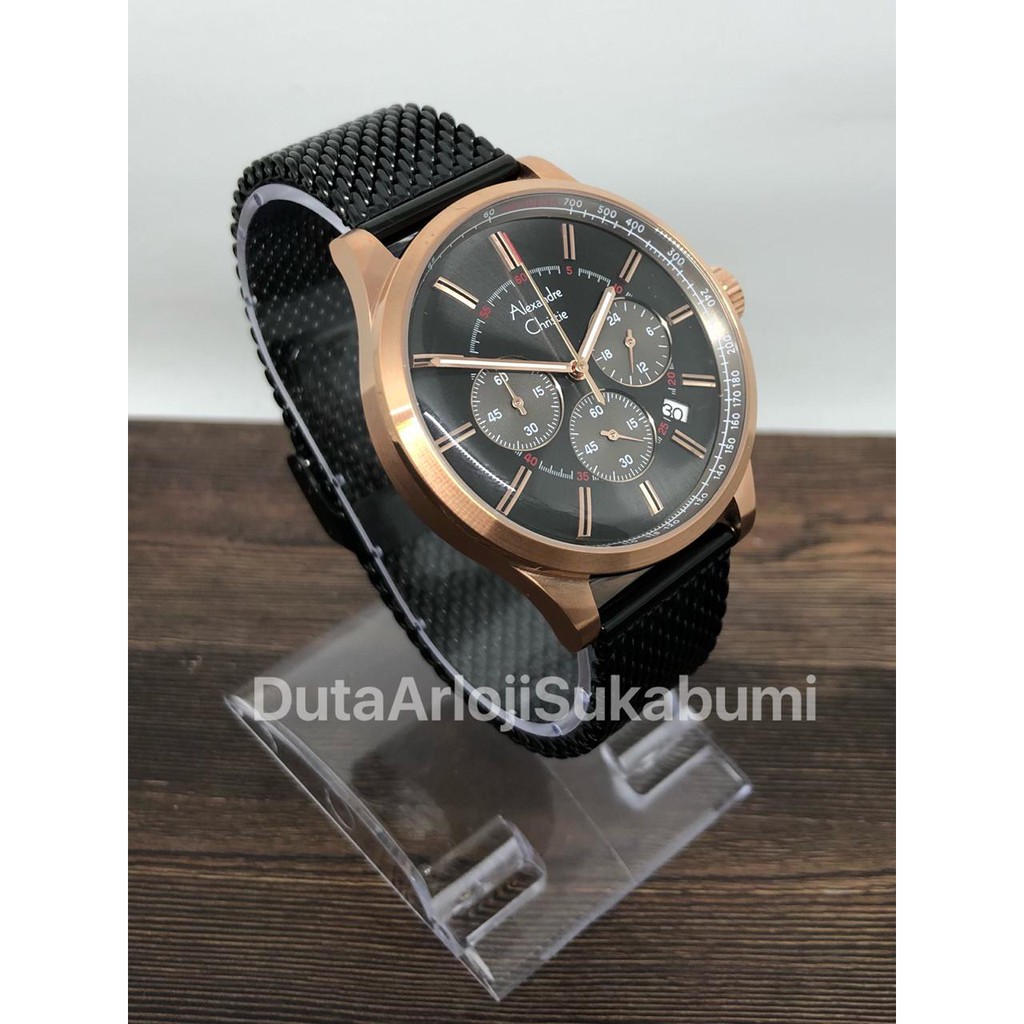 Jam Tangan Pria 6574MC Chronograph Tali Pasir Black Rosegold