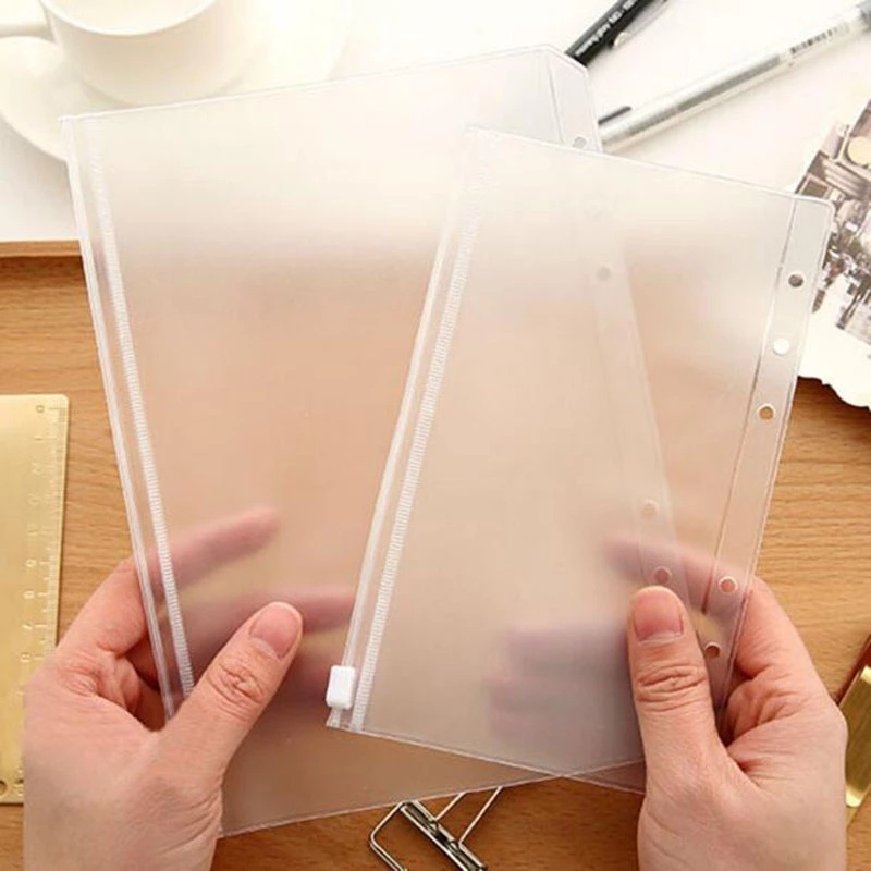 Notebook PVC Transparan Loose-leaf Rekening Buku Binder Folder Frosted Hand Bill Zipper Bag Enam Lubang Tas Penyimpanan DIY A5 A6 A7