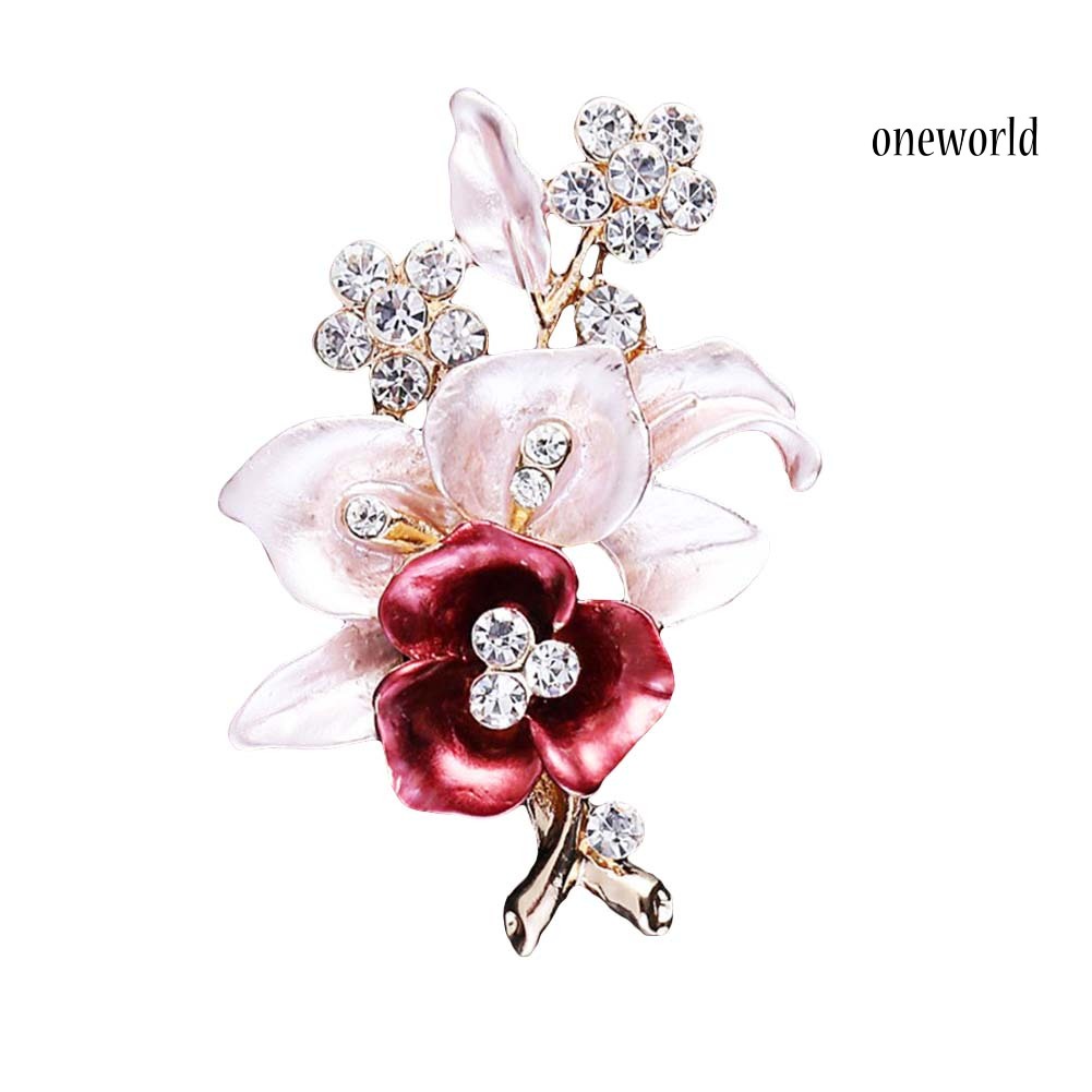 OW@ Elegant Women Rhinestone Flower Enamel Brooch Pin Cardigan Scarf Corsage Jewelry