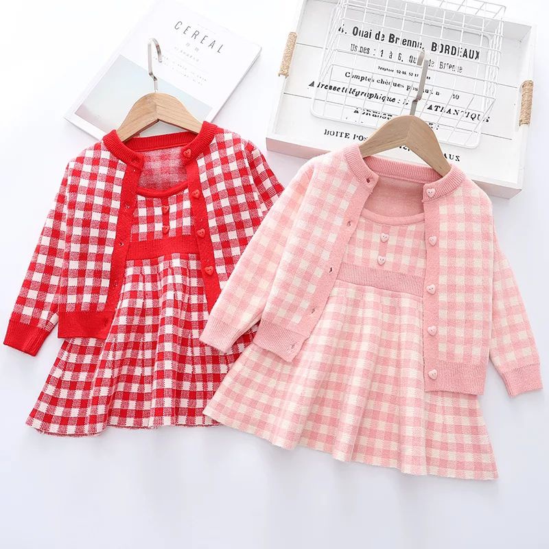 Setelan Dress Knitted Cardigan Anak Korea Rajut Import