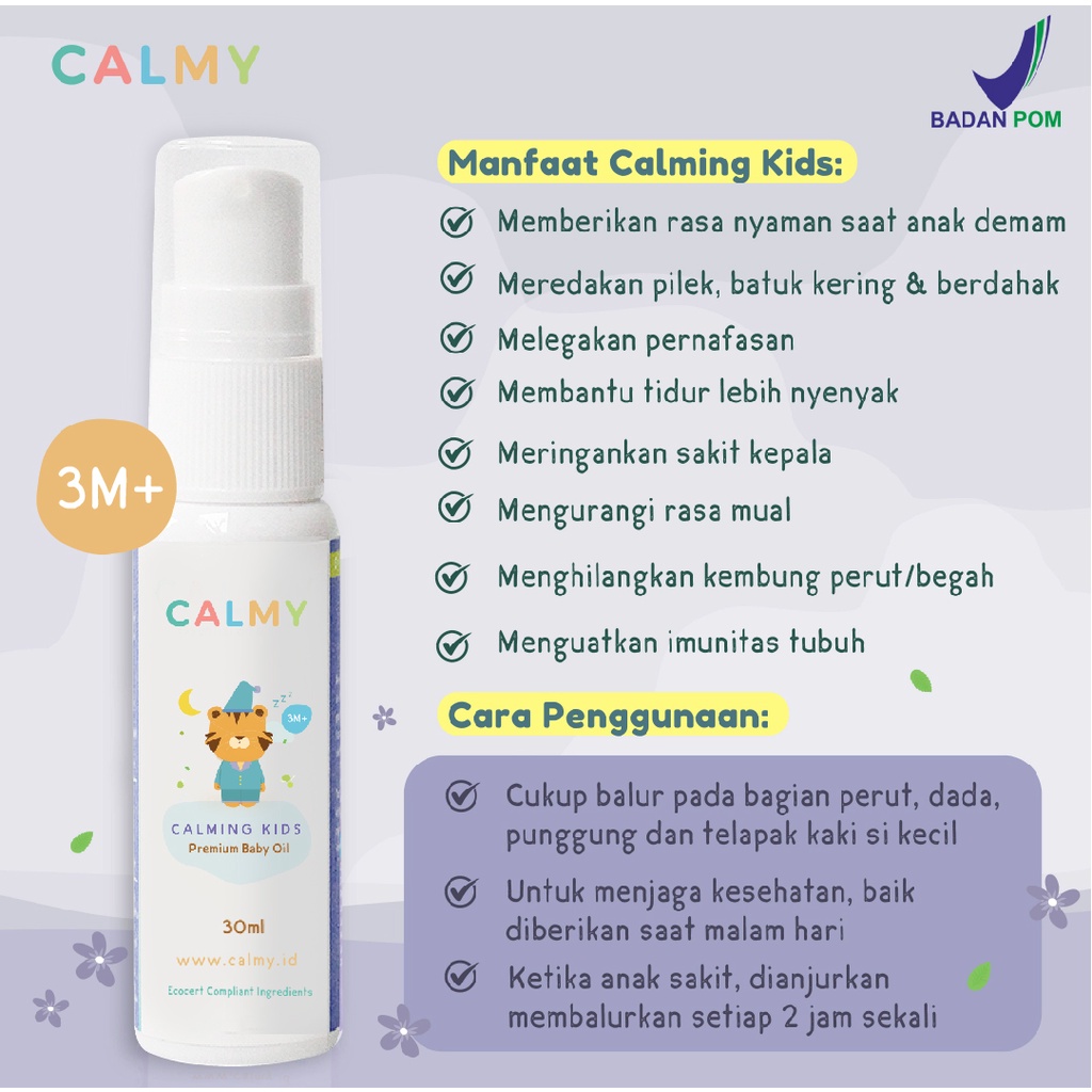 CALMY Calming Kids 30ml - Pereda Demam, Pilek dan Gejala Flu Anak Tanpa Obat dan Membantu Bayi Tidur Lebih Nyenyak