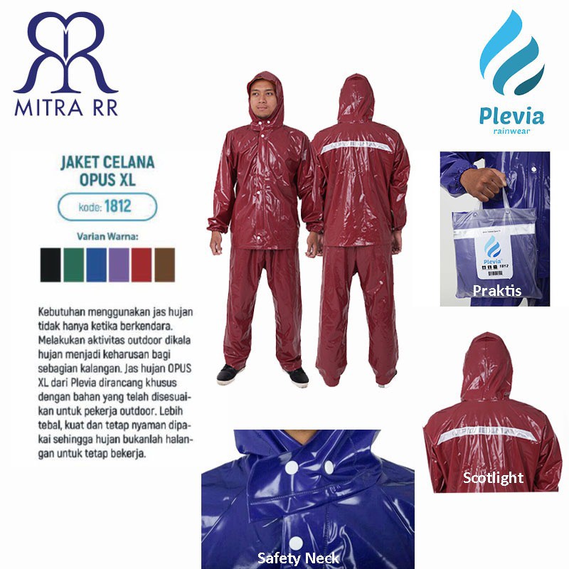 Jas Hujan Jaket Celana Stelan Plevia Opus 1812 Karet Rubber XL