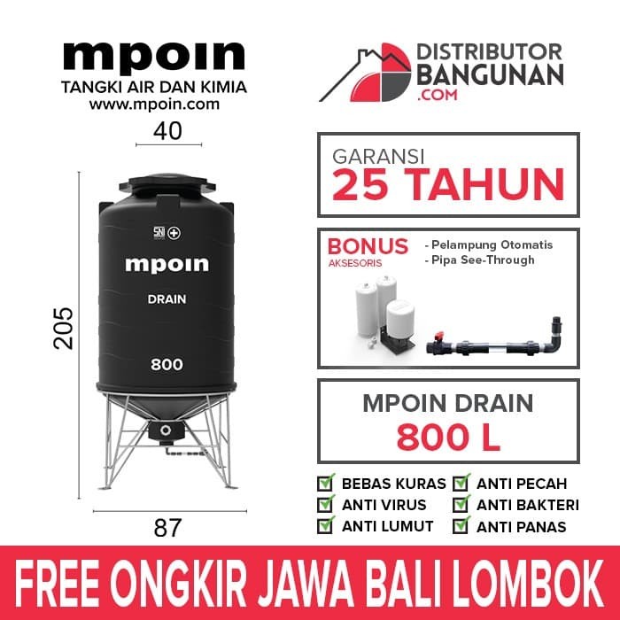 Toren 800 Ltr + Drain Hitam MPOIN