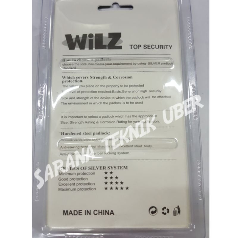gembok kuning wilz 60mm panjang / gembok wilz 60mm panjang