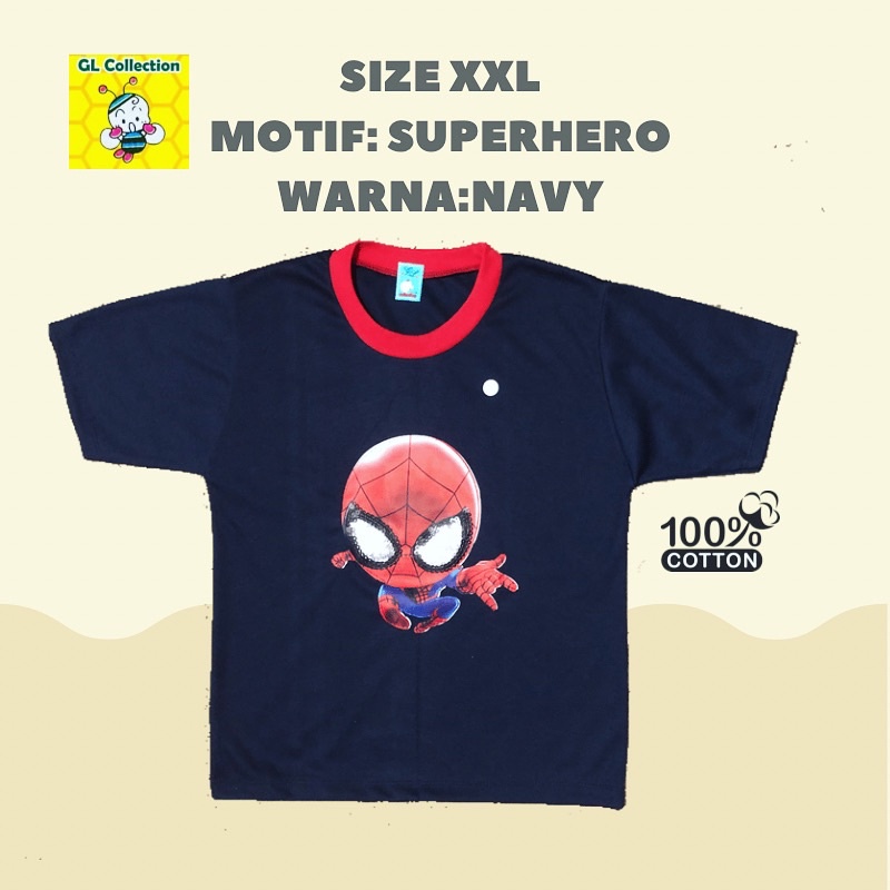 ECER ATASAN PENDEK KAOS OBLONG WARNA ANAK XXL (7-10tahun) SUPERHERO 100%KATUN