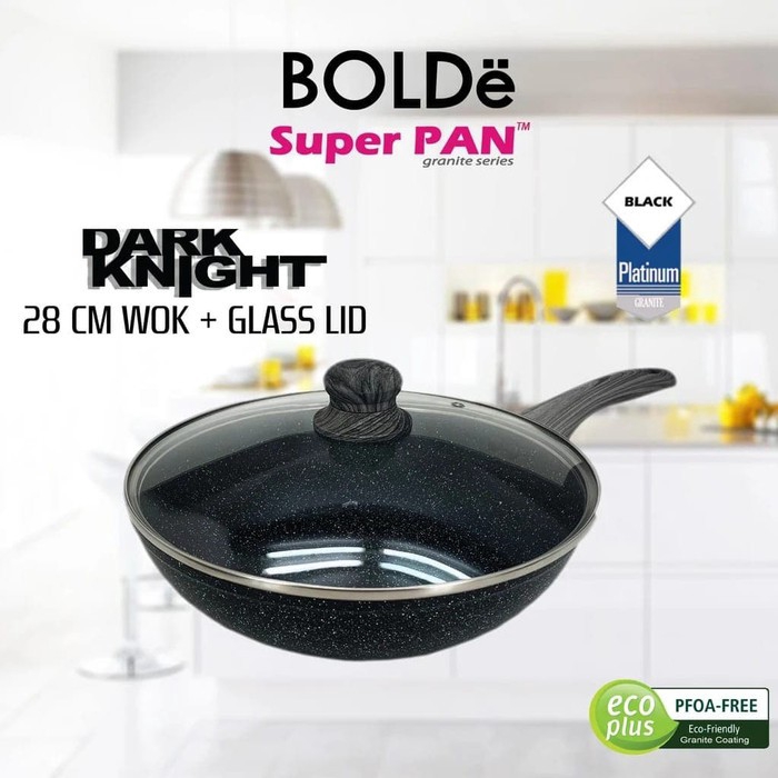 Bolde Super Pan Wok Seri Dark Knight + Glass Lid [Tutup Kaca] 28Cm