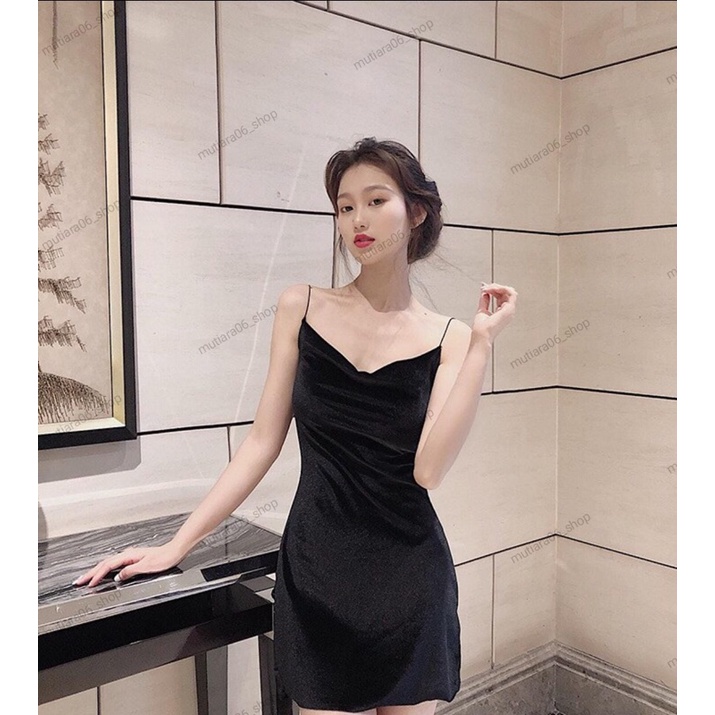 Mini dres bludru velvet/ dress velvet/baju tidur import/Korean Velvet Mini Dress Wanita Beludru Tanpa Lengan