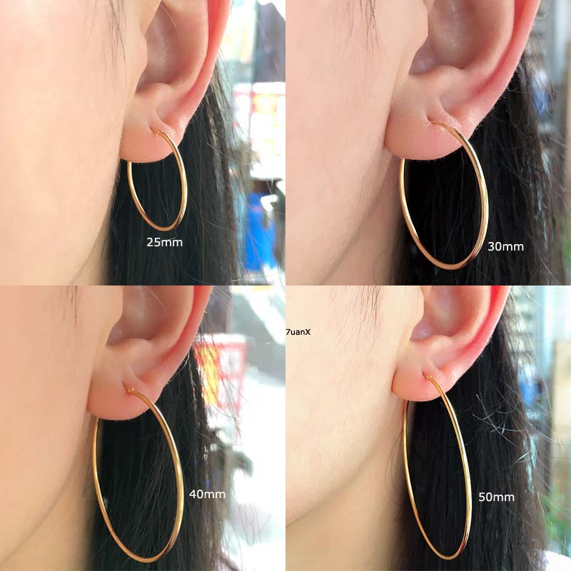 1 Pasang Anting Bulat Besar Lapis Emas 24K S925 Hypoallergenic 25-50mm