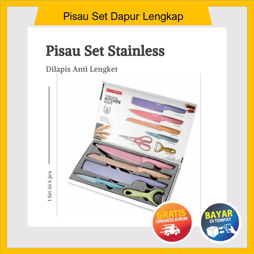 Pisau Set Dapur Lengkap 5 in 1 Tajam dan kuat Stainlees Steel/Pisau Set Dapur Lengkap Viral Tajam