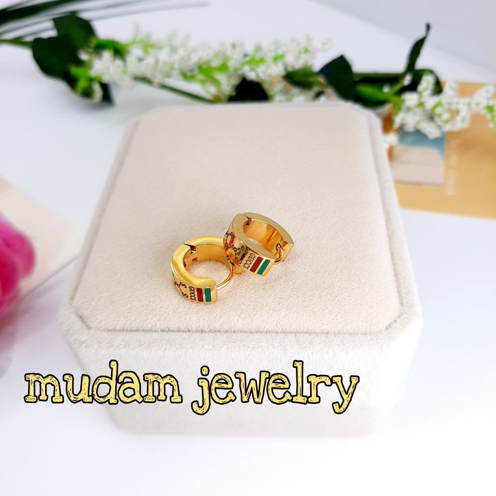 Anting Jepit Titanium Gc Simple dan Mewah Tersedia Warna Gold dan Rose Gold