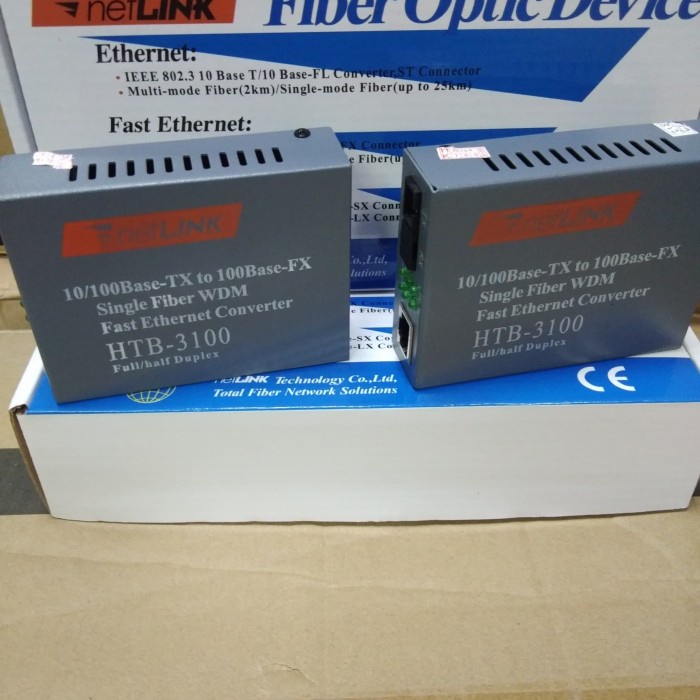 Netlink HTB-3100 Converter Fiber Optic to LAN 25Km Sepasang A&amp;B