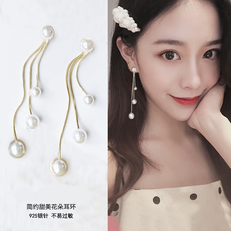 Korea baru trendi panjang temperamental peri Mutiara rumbai anting-anting internet influencer anting