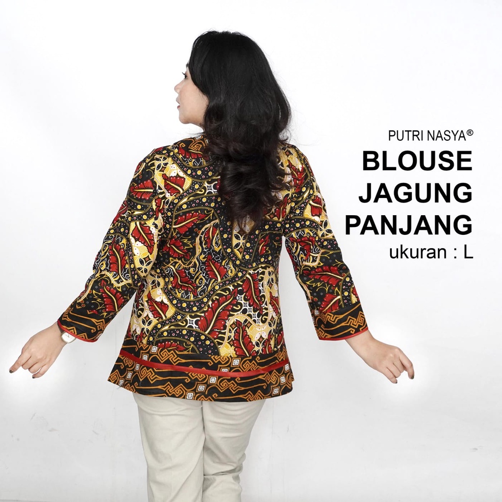 Blouse Big Size LD 140 Wanita Atasan Batik Jumbo L-XL-2L-3L-4L-5L-6L-7L Model Blus Jumbo Kerja Batik / Atasan Big Size Kerja Wanita / Pakaian Batik Kantor Kekinian Seragam