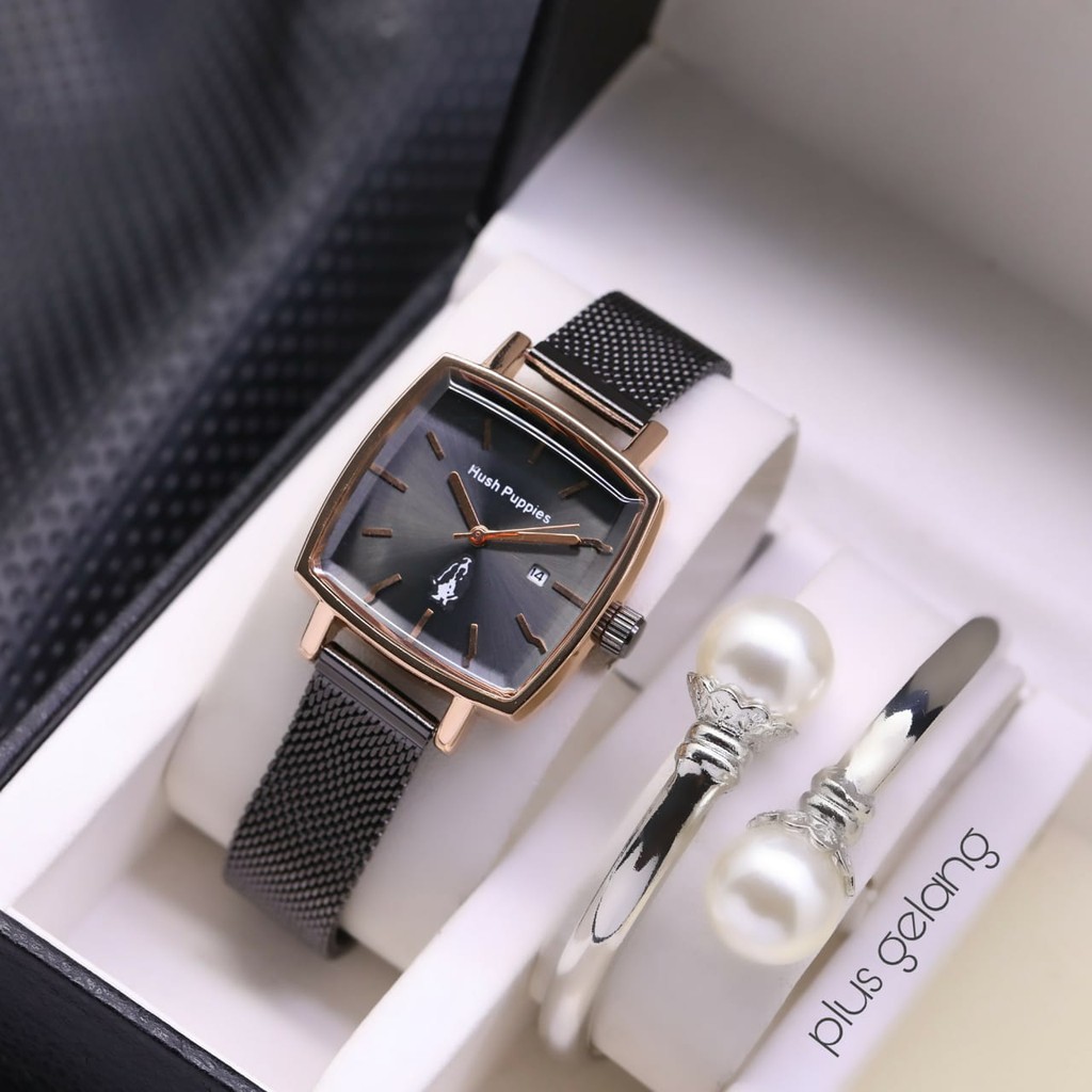 PAKET JAM TANGAN GELANG HUSH PUPPIES 5571 TANGGAL AKTIF || GROSIR JAM TANGAN WANITA