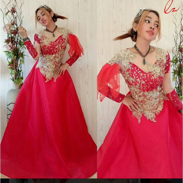 Gaun organza merah /baju nyanyi/ singer/ pesta/ party/ hijab