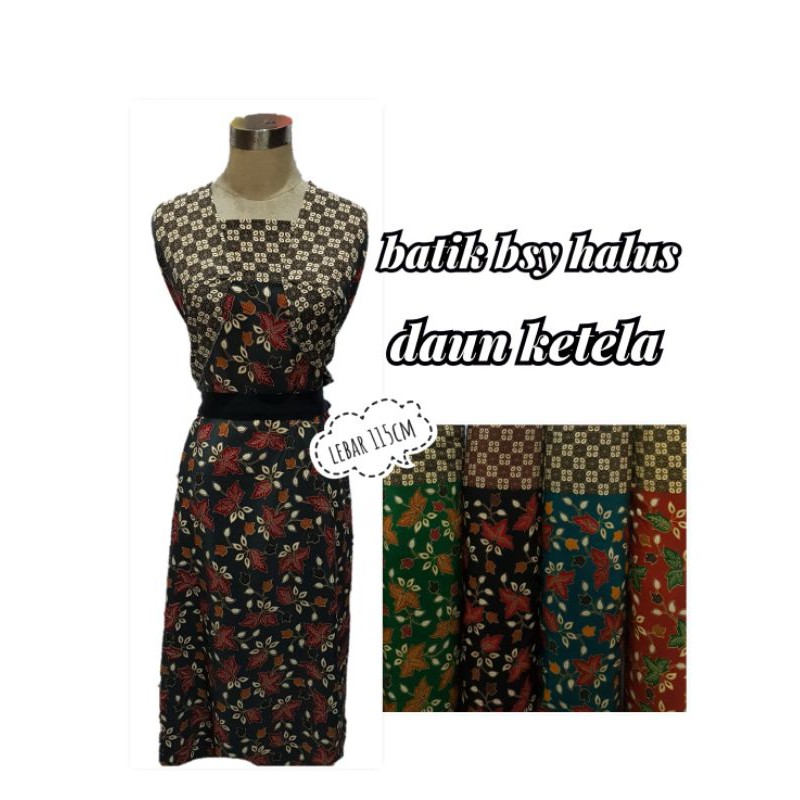 bahan kain batik bsy halus motif daun ketela/kain batik murah meteran