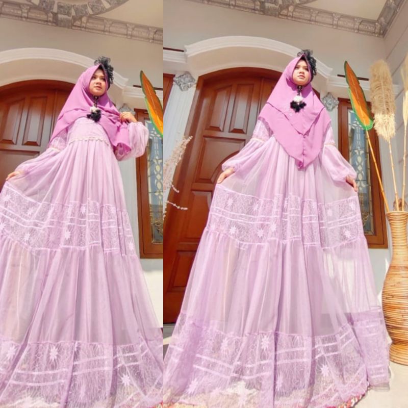 SET GAMIS LEBARAN  SYARI MUSLIMAH | Gamis Brukat | Set Gamis Syari Mewah Murah ORI by IR |Gamis Tile