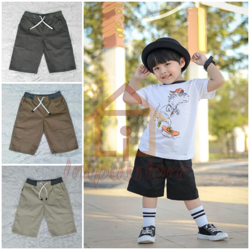 Impusstore Chinos Pendek Anak Pinggang Karet - Chinos Pendek Kolor - Chino Pendek Rip