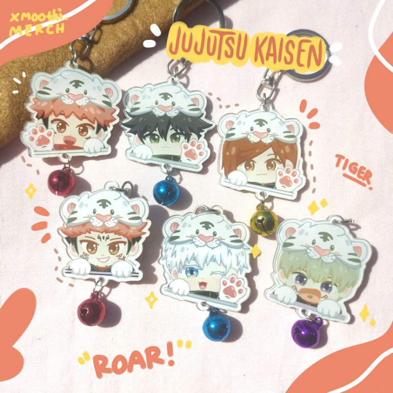JUJUTSU KAISEN KEYCHAIN - GANTUNGAN KUNCI CHIBI TIGER - BELL KEYCHAIN - GANTUNGAN KUNCI ANIME - GOJO