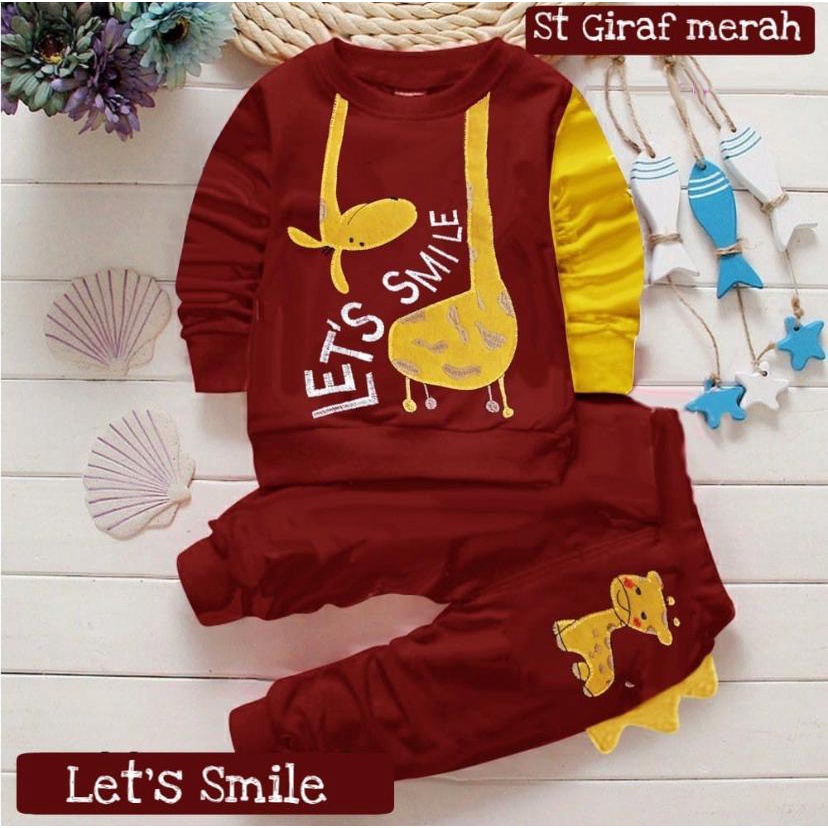 SETELAN SWEATER ANAK MOTIF JERAPAH SIZE 1-5 TAHUN TERBARU TERLARIS BAHAN BABYTERRY LEMBUT AMAN DAN NYAMAN DIPAKAI