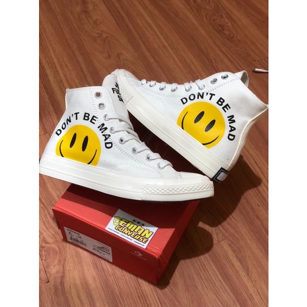 SEPATU CONVERS3 70s Dont Be Mad Smile Face White Full white import gloosy mengkilap