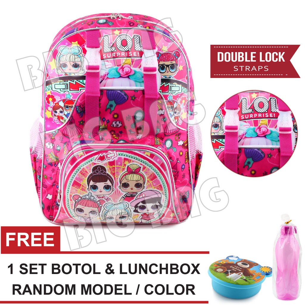 PTS -Ransel Sekolah Anak Perempuan Karakter - LOL SURPRISE - HOLIDAY - PINK + FREE Botol Minum &amp; Lunchbox .PT