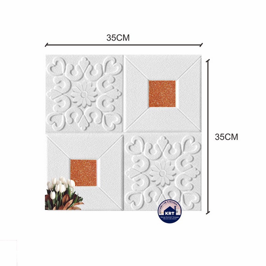PROMO WALLPAPER FOAM 3D MOTIF BATIK KRISTAL Classic 35X35 / Wallpaper Sticker Dinding Plafon Emboss-KRISTAL ORANGE