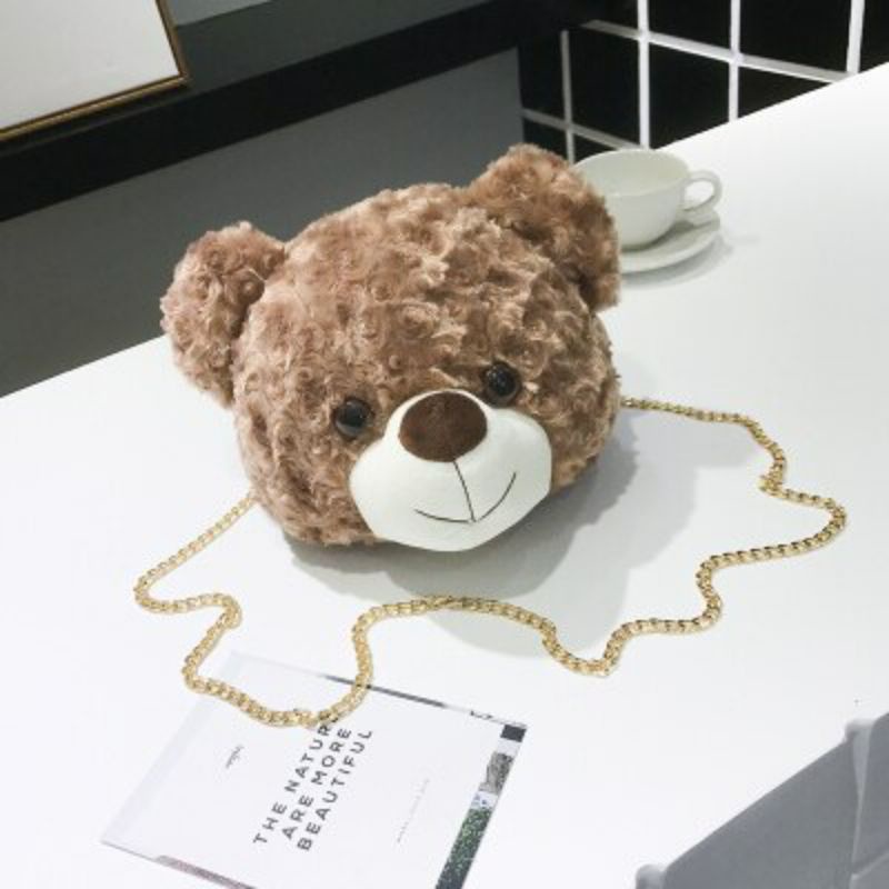 Tas Bulu Selempang TEDDY BEAR Tas Kepala Boneka