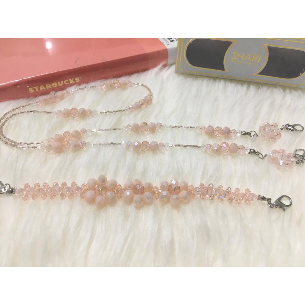 1 Set Tali Masker + Konektor Kistal/Strap Mask/Masker Hijab/Strap Mask Crystal/Tali Masker Kristal S