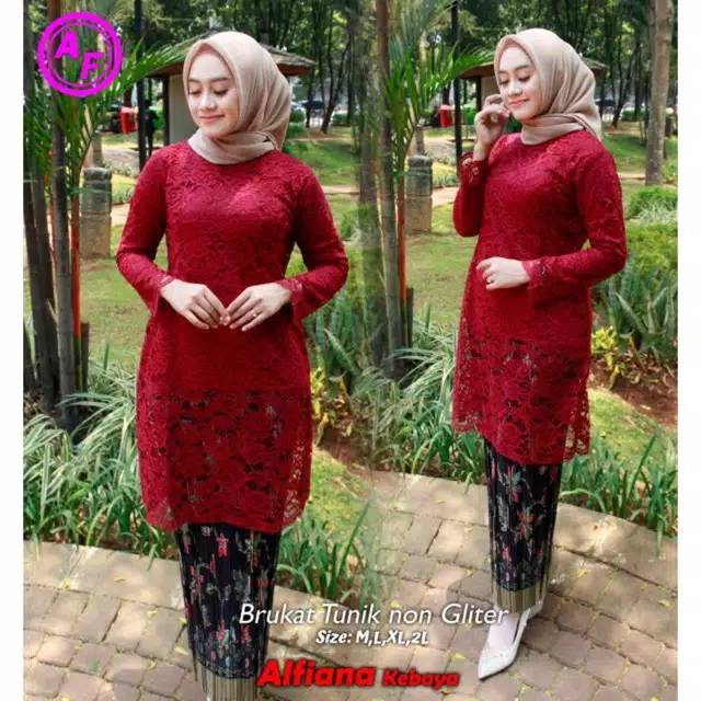 Setelan kebaya brokat tunik set rok plisket maxy skirlt / setelan kebaya tunik / kebaya dahlia / kebaya murah