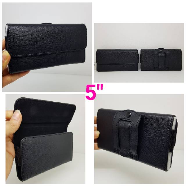 Sarung Kulit Pinggang Hp UNIVERSAL 5.0&quot; / 5.5&quot; / 6.0&quot; Posisi TIDUR / 2 SLOT CARD 6.0/6.5 MENDATAR Leather Flip Magnet