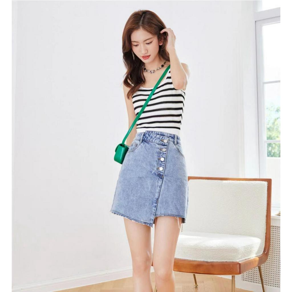 【wanita.id】rok jeans pendek rok a line rok denim 3/4 rok korean style wanita rok plus size rok denim kekinian ootd