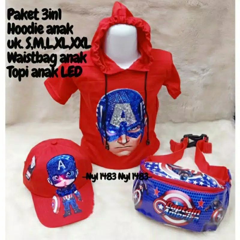 Kaos Hoodie Anak Laki-laki Karakter LED Dan Usap Superhero Usia 2-10thn