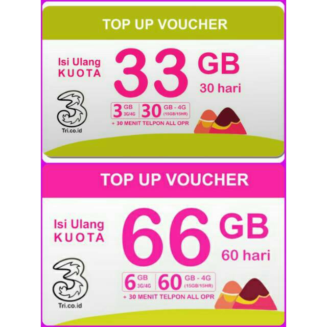 Tri Data Kuota 10gb 15gb 20gb 25gb 50gb 32gb 33gb 66gb Tri 4g Lte Shopee Indonesia