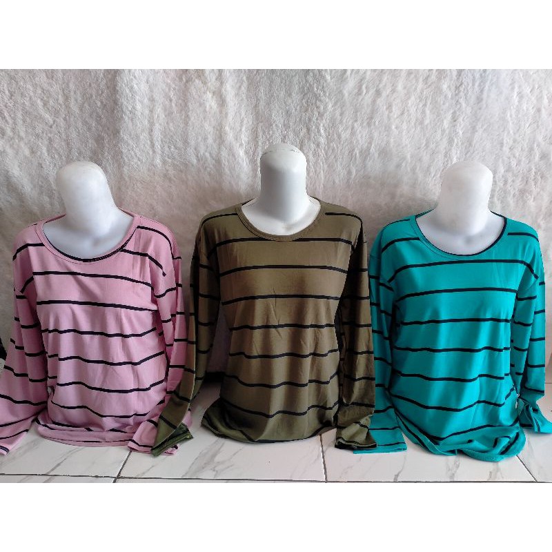 Kaos Wanita Salur Lengan Panjang Size Jumbo Xl