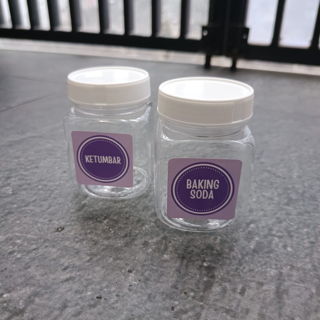 Toples Bumbu Kotak Plastik 200 ml free label ungu pastel minimalis shabby stuff