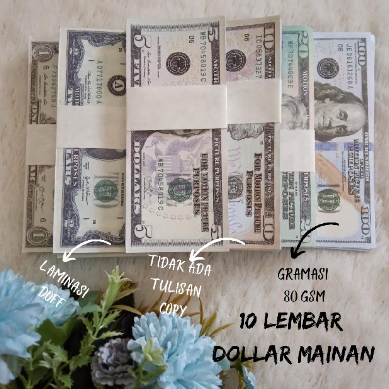 10 Lembar Uang Dollar Mainan