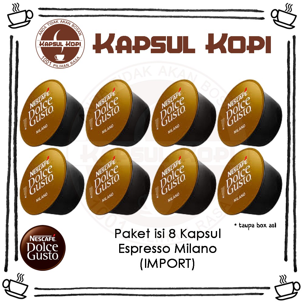 

Paket 8 Kapsul Kopi Espresso Milano Nescafe Dolce Gusto Import Coffee